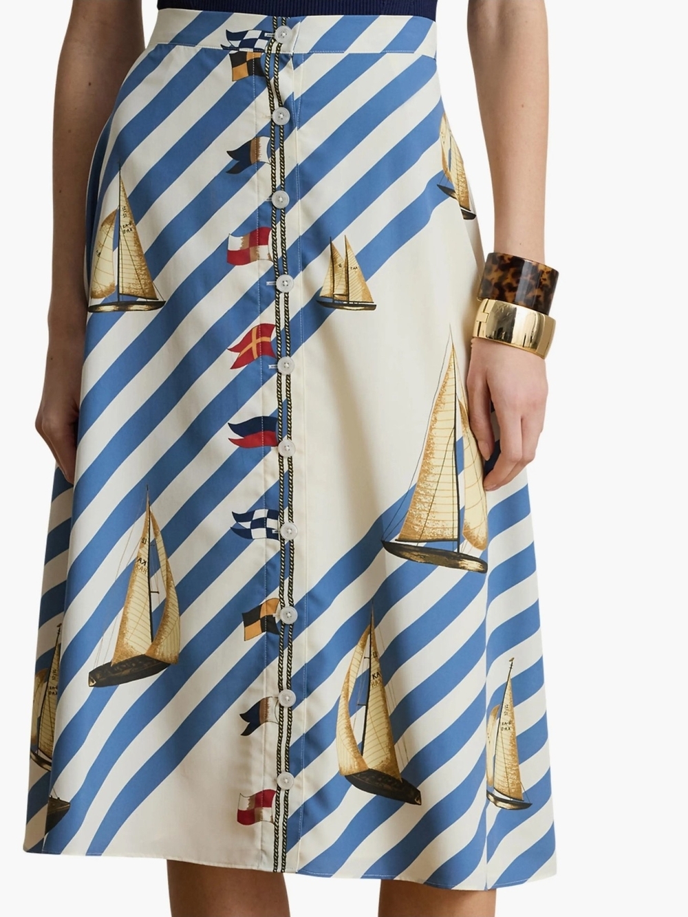 Lauren Ralph Lauren Sailboat Stripe Midi Skirt Nautical Sailboats - Picture 3 of 16